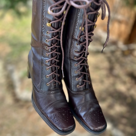 Franco Sarto Shoes - Franco Sarto Brown Leather Oxford Laceup Combat Boot Ankle Calf Booties 6 Moto